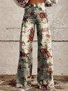 Women's High-Waist Wide-Leg Western Print Trousers