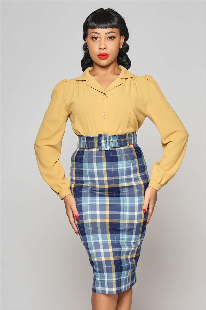 Women's High-Waisted Check Pencil Skirt