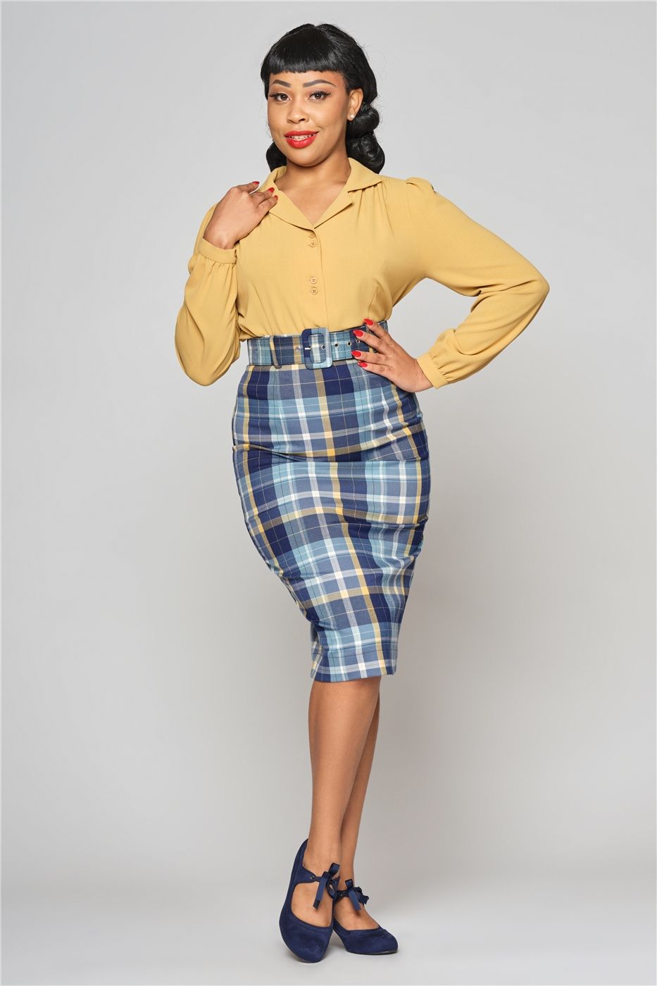 Women's High-Waisted Check Pencil Skirt