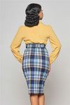 Women's High-Waisted Check Pencil Skirt