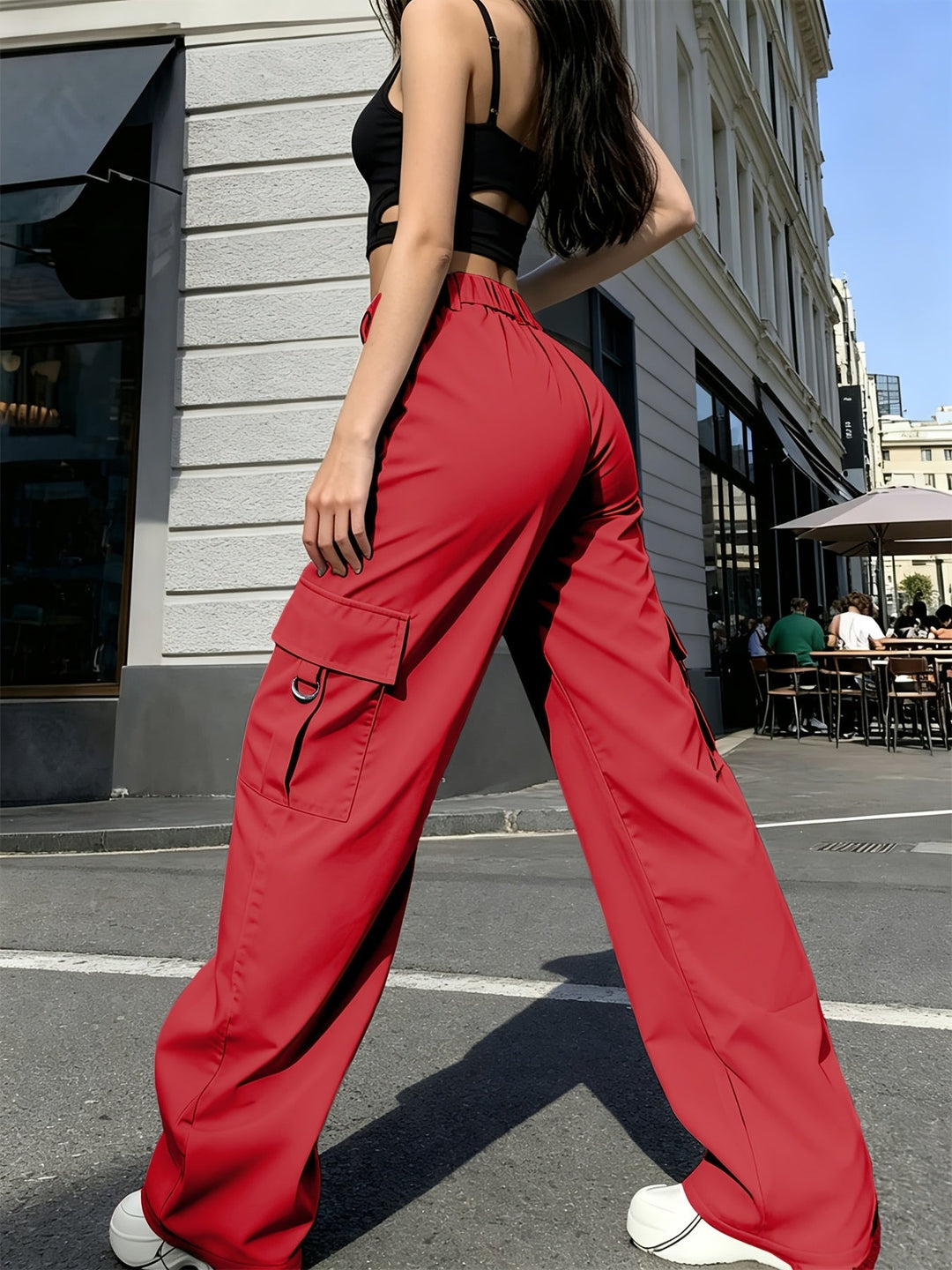 Women's High-Waisted Wide-Leg Cargo Trousers