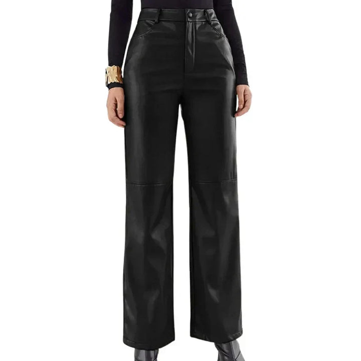 Women's High-Waisted Wide-Leg Faux Leather Trousers