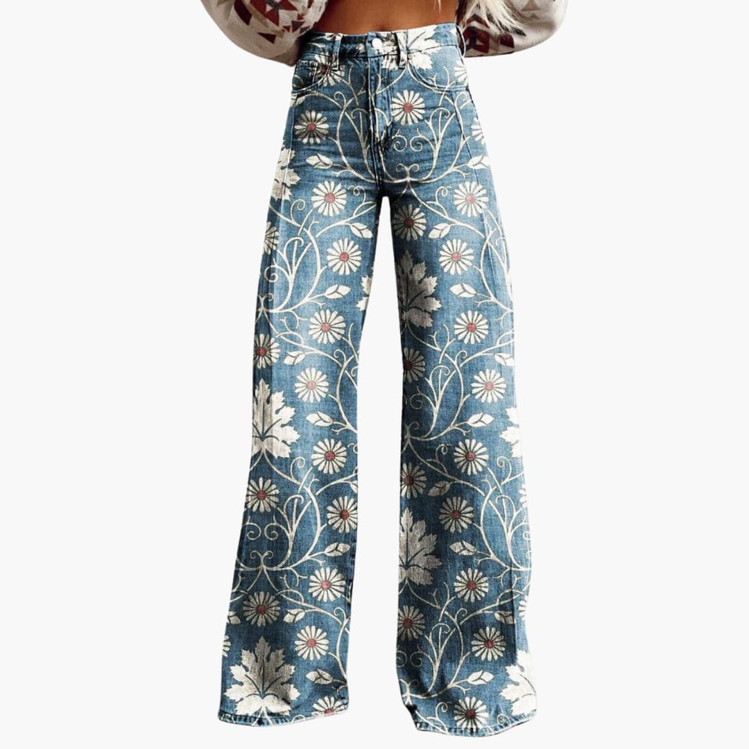 Women's High-Waisted Wide-Leg Floral Trousers