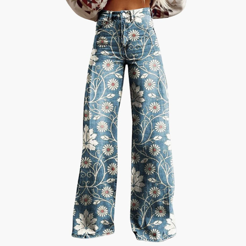 Women's High-Waisted Wide-Leg Floral Trousers