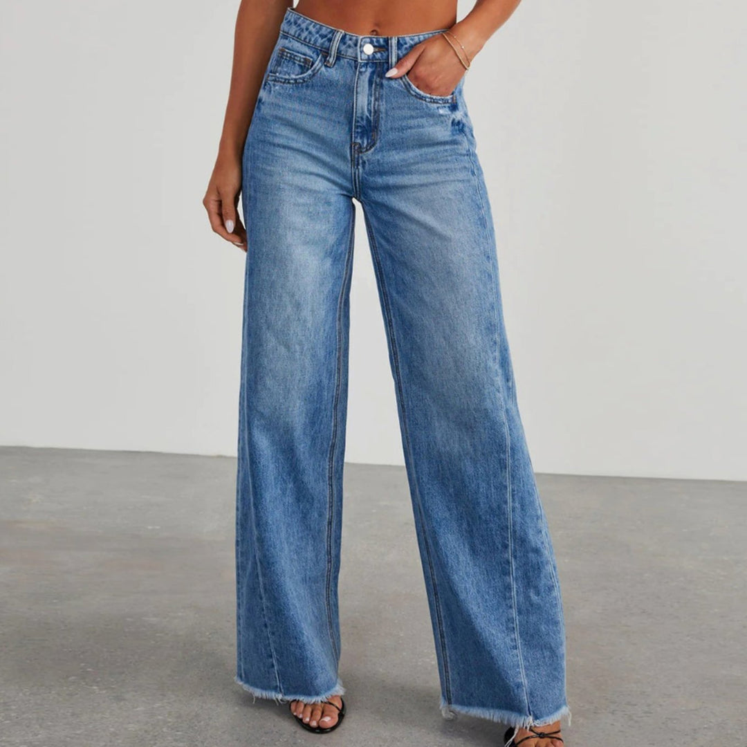 Women's High-Waisted Wide-Leg Raw-Hem Jeans