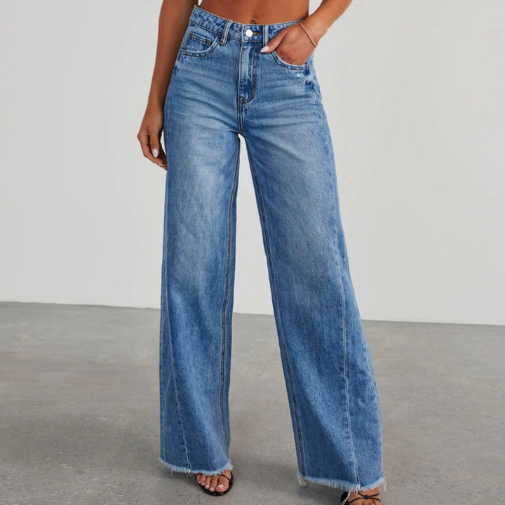 Women's High-Waisted Wide-Leg Raw-Hem Jeans