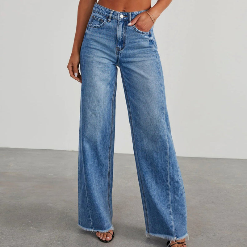 Women's High-Waisted Wide-Leg Raw-Hem Jeans
