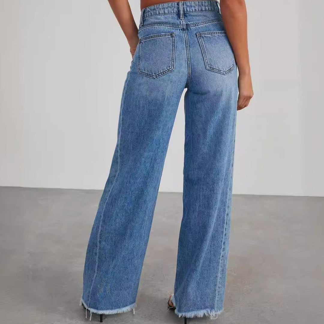 Women's High-Waisted Wide-Leg Raw-Hem Jeans