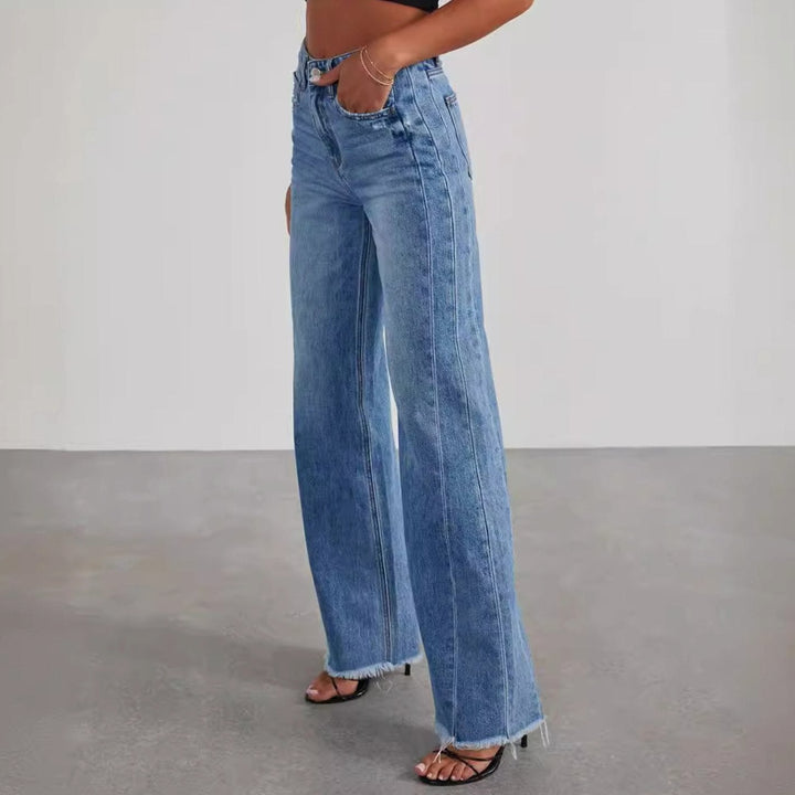 Women's High-Waisted Wide-Leg Raw-Hem Jeans