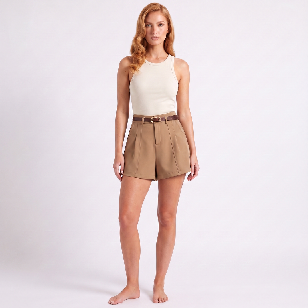 Women's High-Waisted Wide-Leg Shorts With Belt