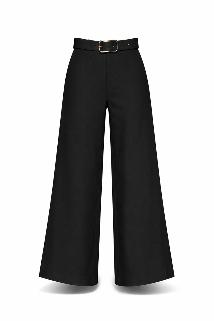Women's High-Waisted Wide-Leg Trousers with Belt