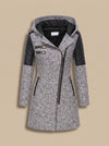 Women's Hooded Asymmetric Zip Coat with Quilted Sleeves