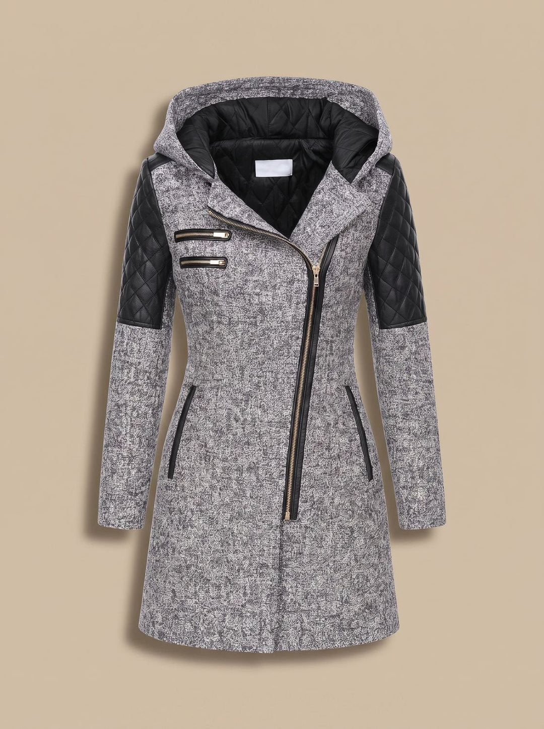 Women's Hooded Asymmetric-Zip Quilted-Panel Coat
