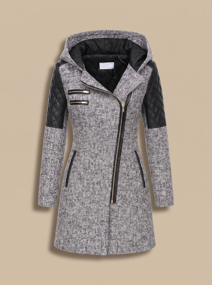 Women's Hooded Asymmetric-Zip Quilted-Panel Coat