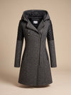 Women's Hooded Asymmetric Zip Coat with Quilted Sleeves