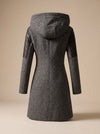 Women's Hooded Asymmetric Zip Coat with Quilted Sleeves