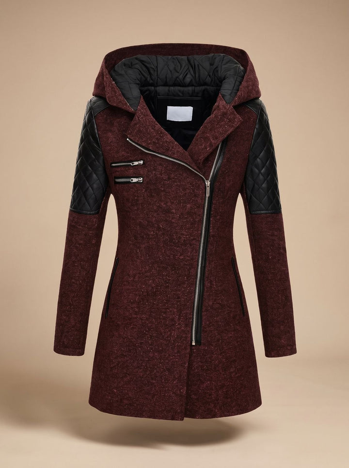 Women's Hooded Asymmetric-Zip Quilted-Panel Coat