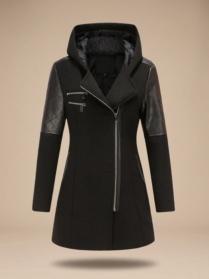 Women's Hooded Asymmetric-Zip Quilted-Panel Coat