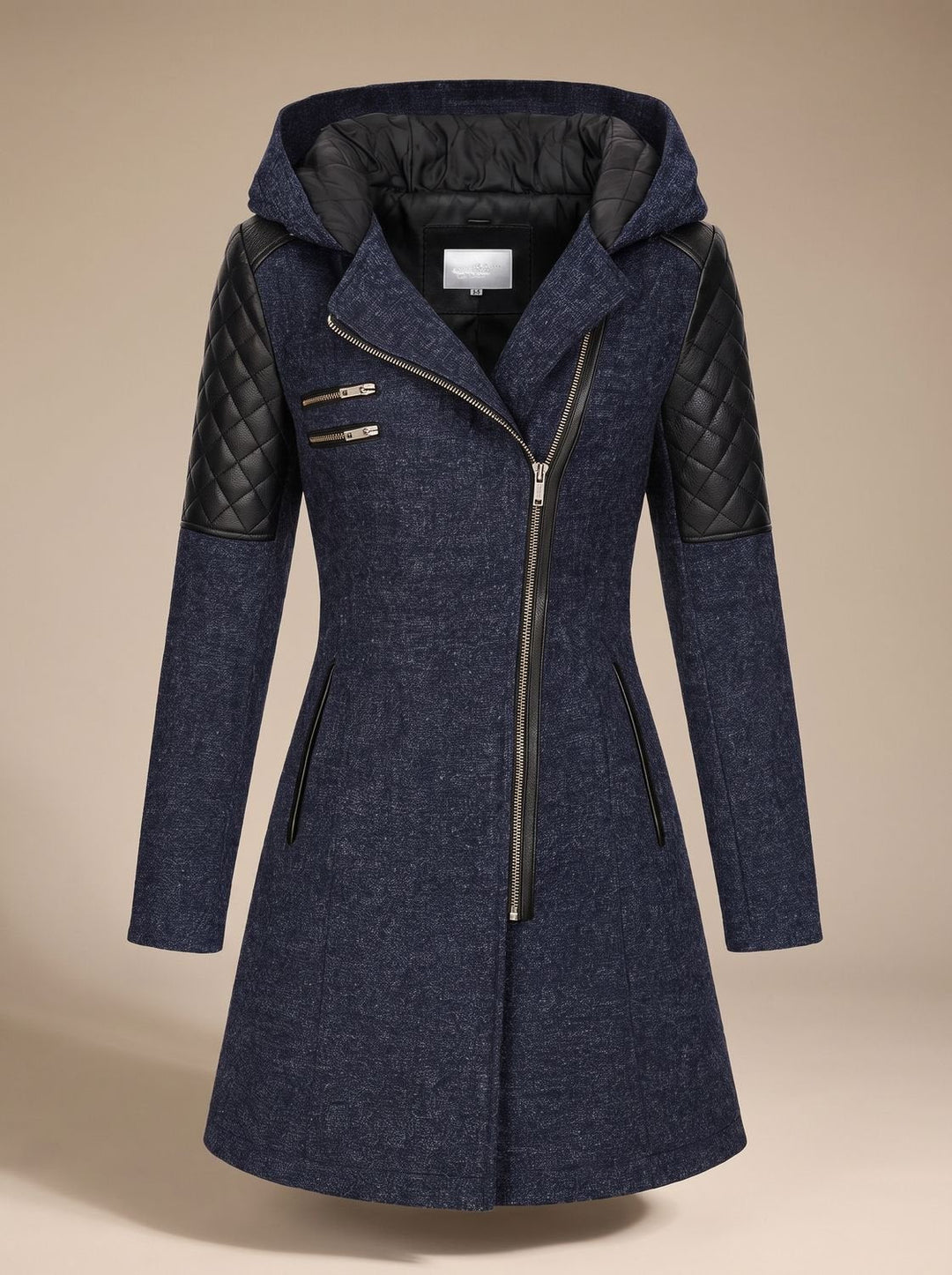Women's Hooded Asymmetric-Zip Quilted-Panel Coat