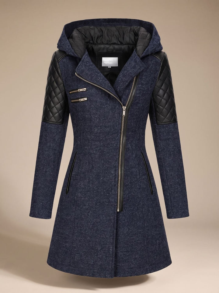 Women's Hooded Asymmetric-Zip Quilted-Panel Coat
