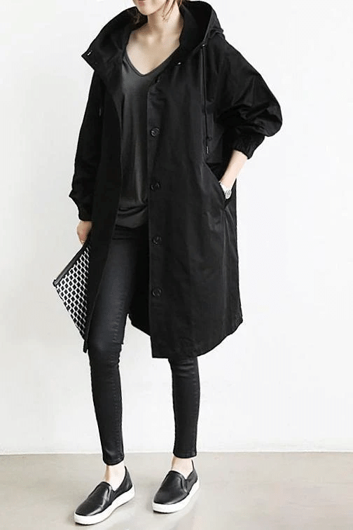 Women's Hooded Button-Front Trench Coat