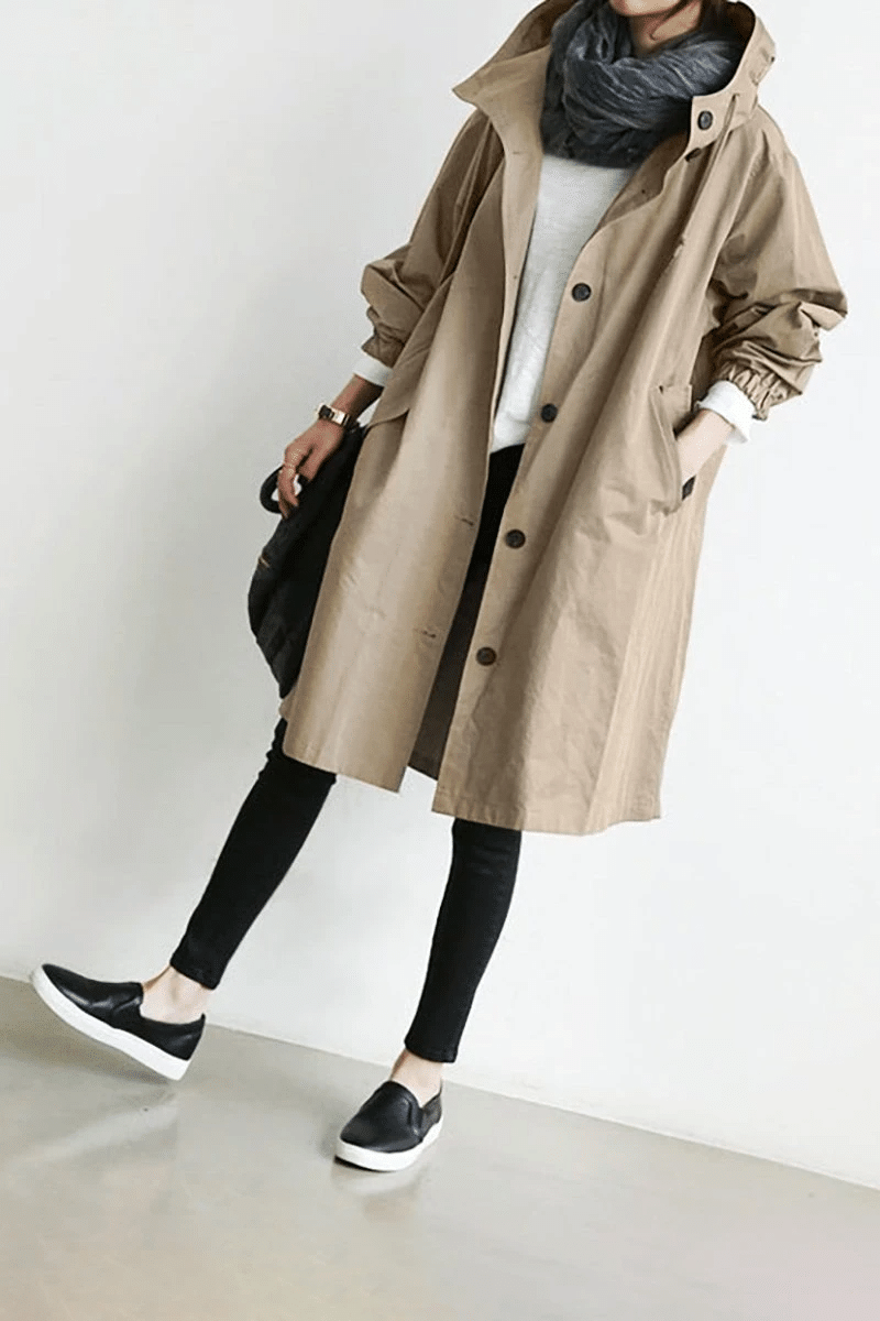 Women's Hooded Button-Front Trench Coat