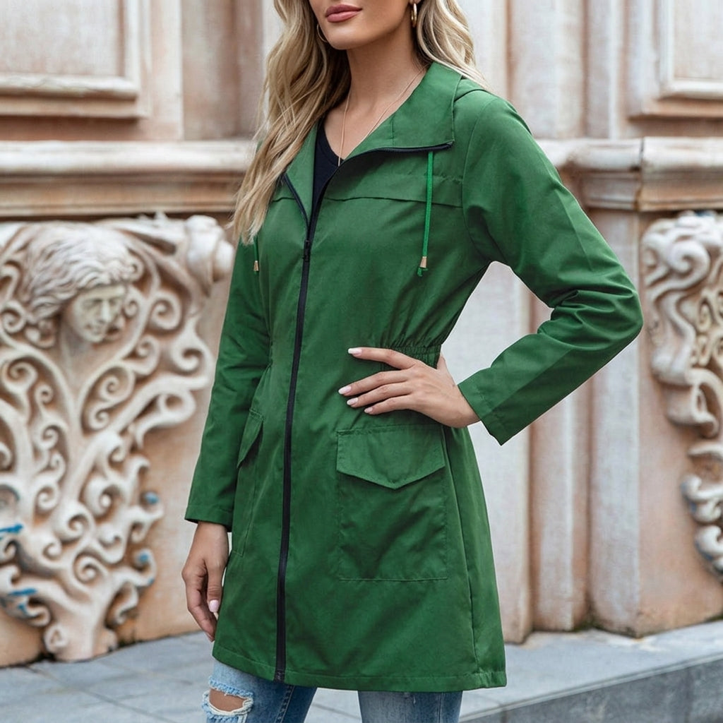 Women's Hooded Drawstring Zip-Up Jacket