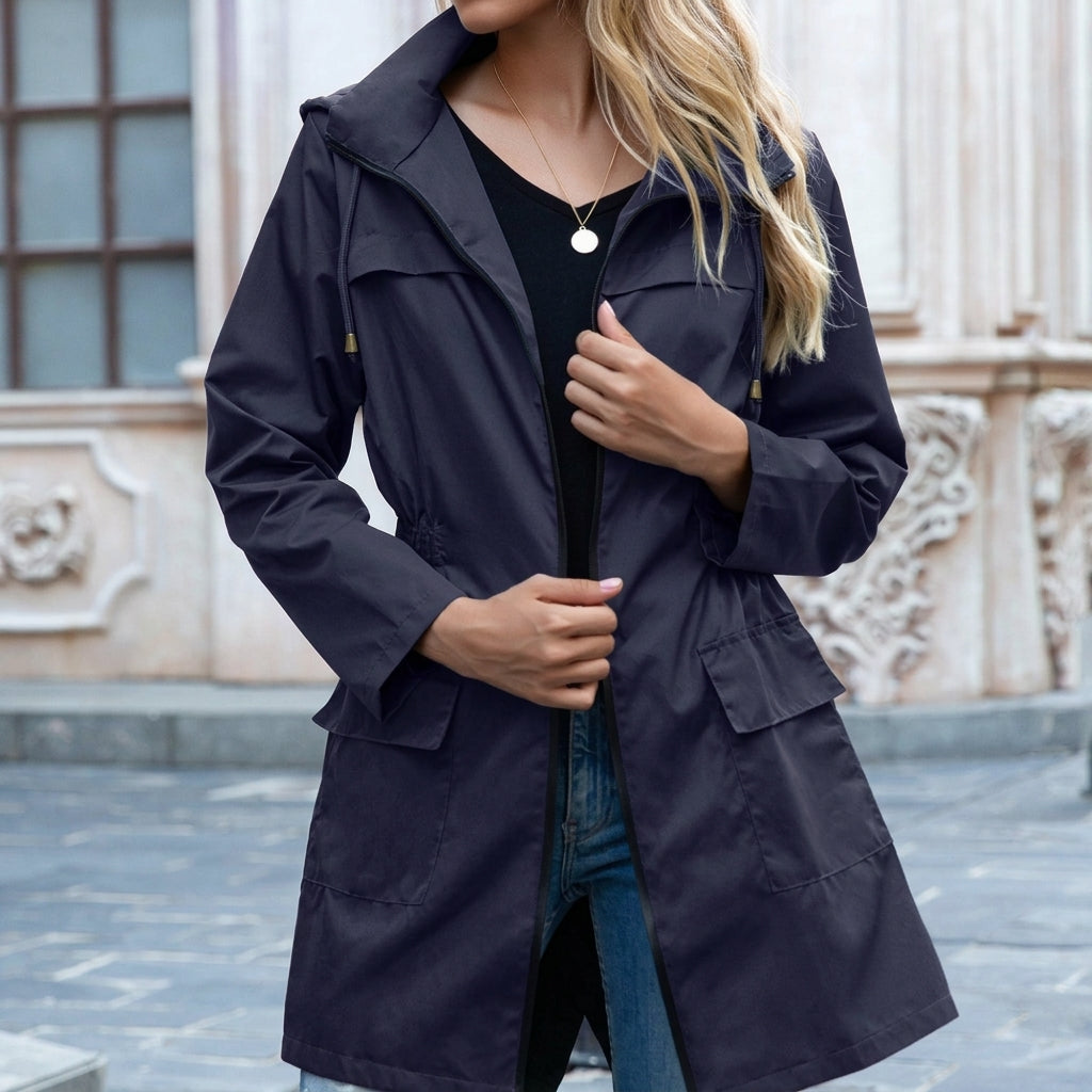 Women's Hooded Drawstring Zip-Up Jacket
