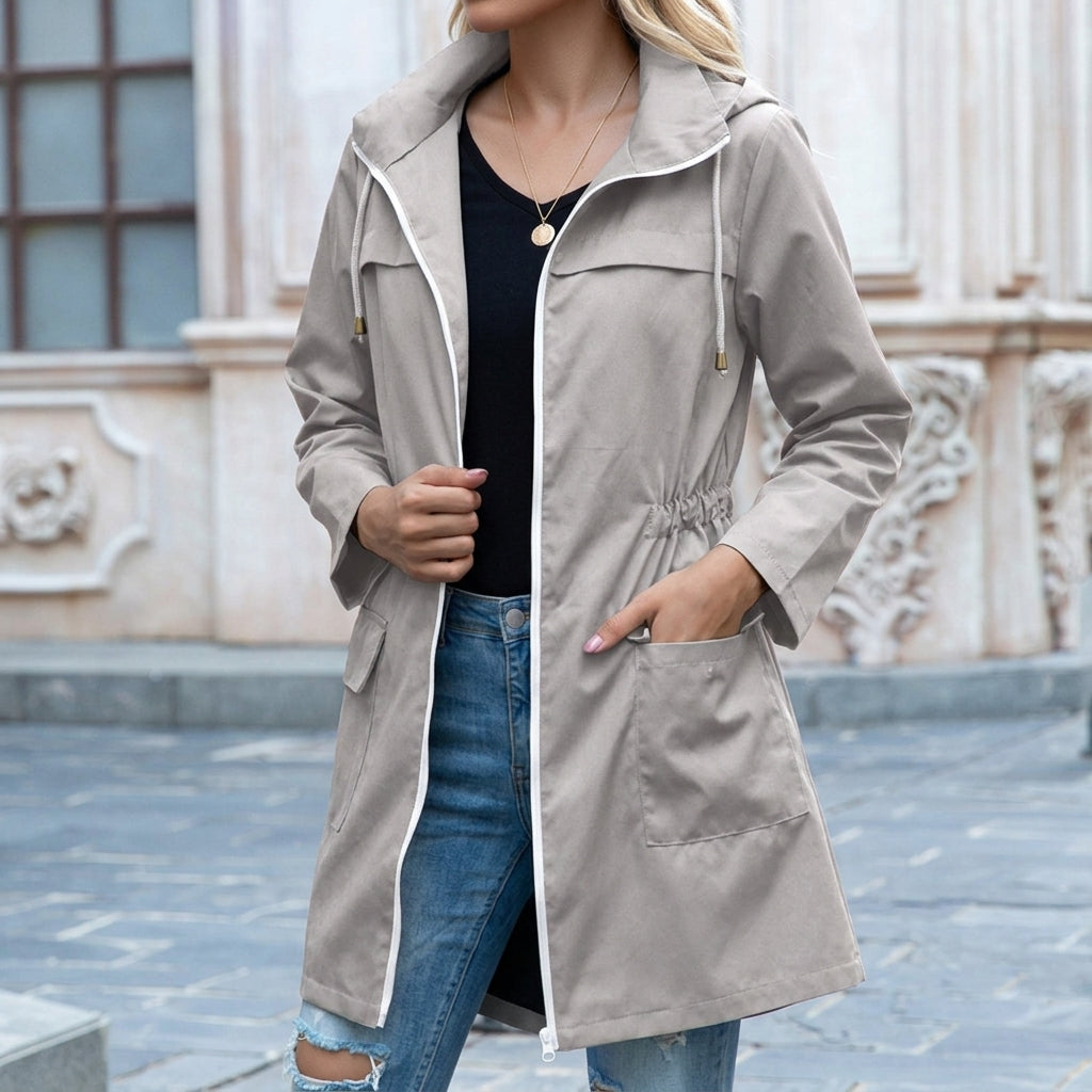 Women's Hooded Drawstring Zip-Up Jacket