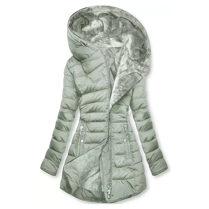 Women's Hooded Quilted Puffer Coat with Faux Fur Trim