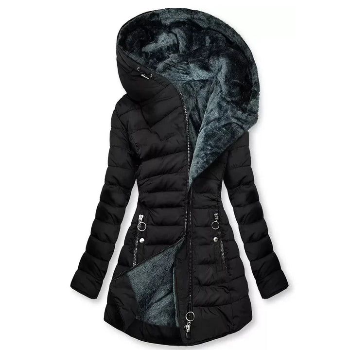 Women's Hooded Quilted Puffer Coat with Faux Fur Trim