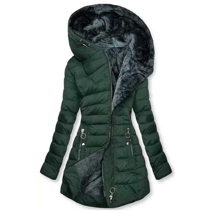 Women's Hooded Quilted Puffer Coat with Faux Fur Trim