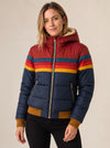 Women's Hooded Striped Colour-Block Puffer Jacket