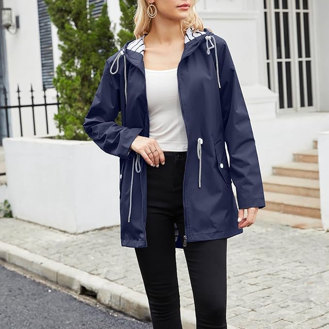 Women's Hooded Windbreaker Jacket with Zip Pockets