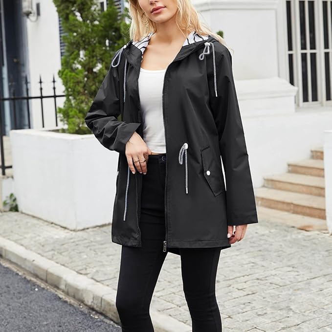 Women's Hooded Windbreaker Jacket with Zip Pockets
