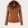 Women's Hooded Zip-Up Faux Leather Biker Jacket