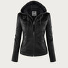 Women's Hooded Zip-Up Faux Leather Biker Jacket