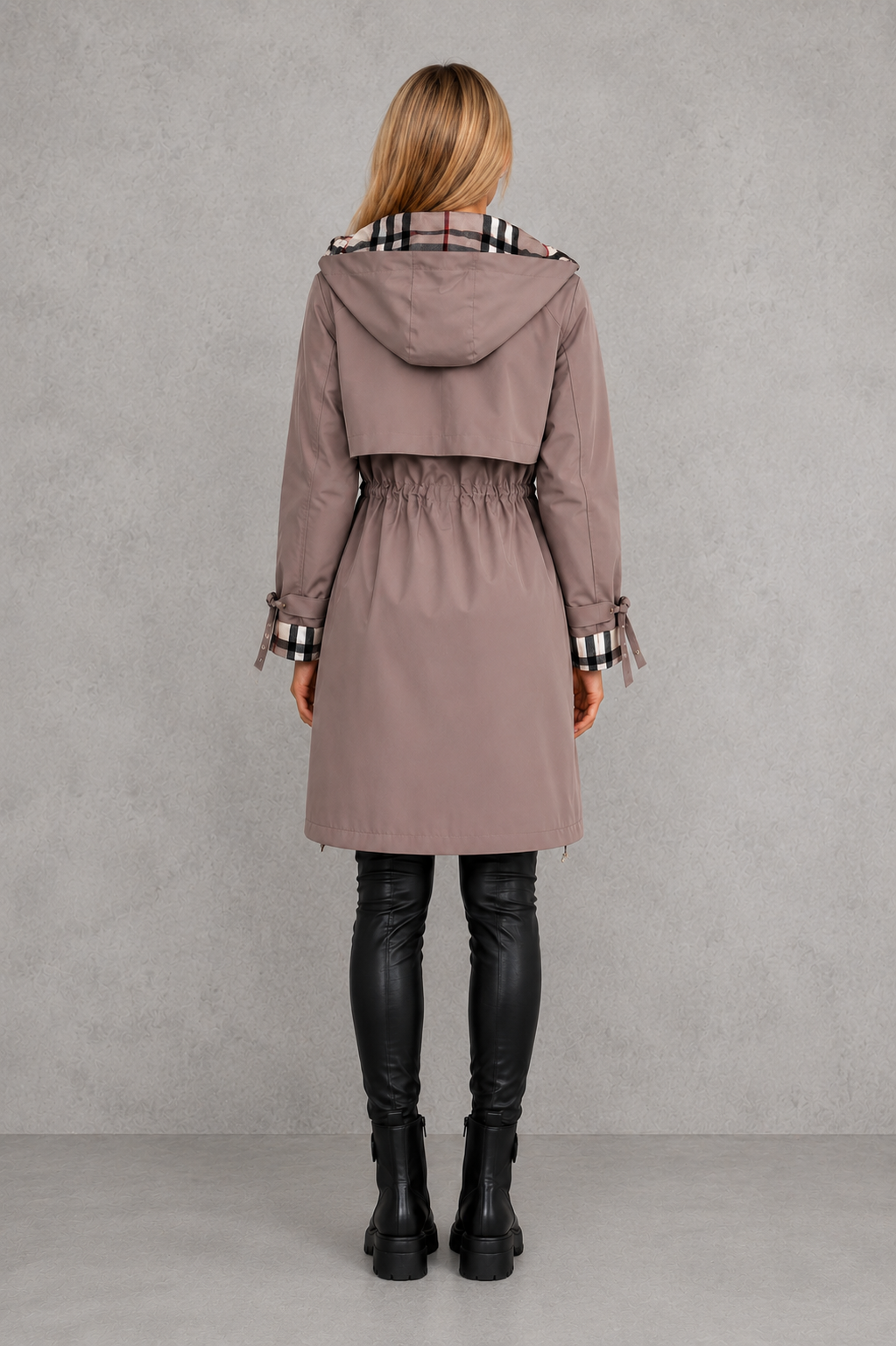 Women's Hooded Zip-Front Jacket with Checked Trim
