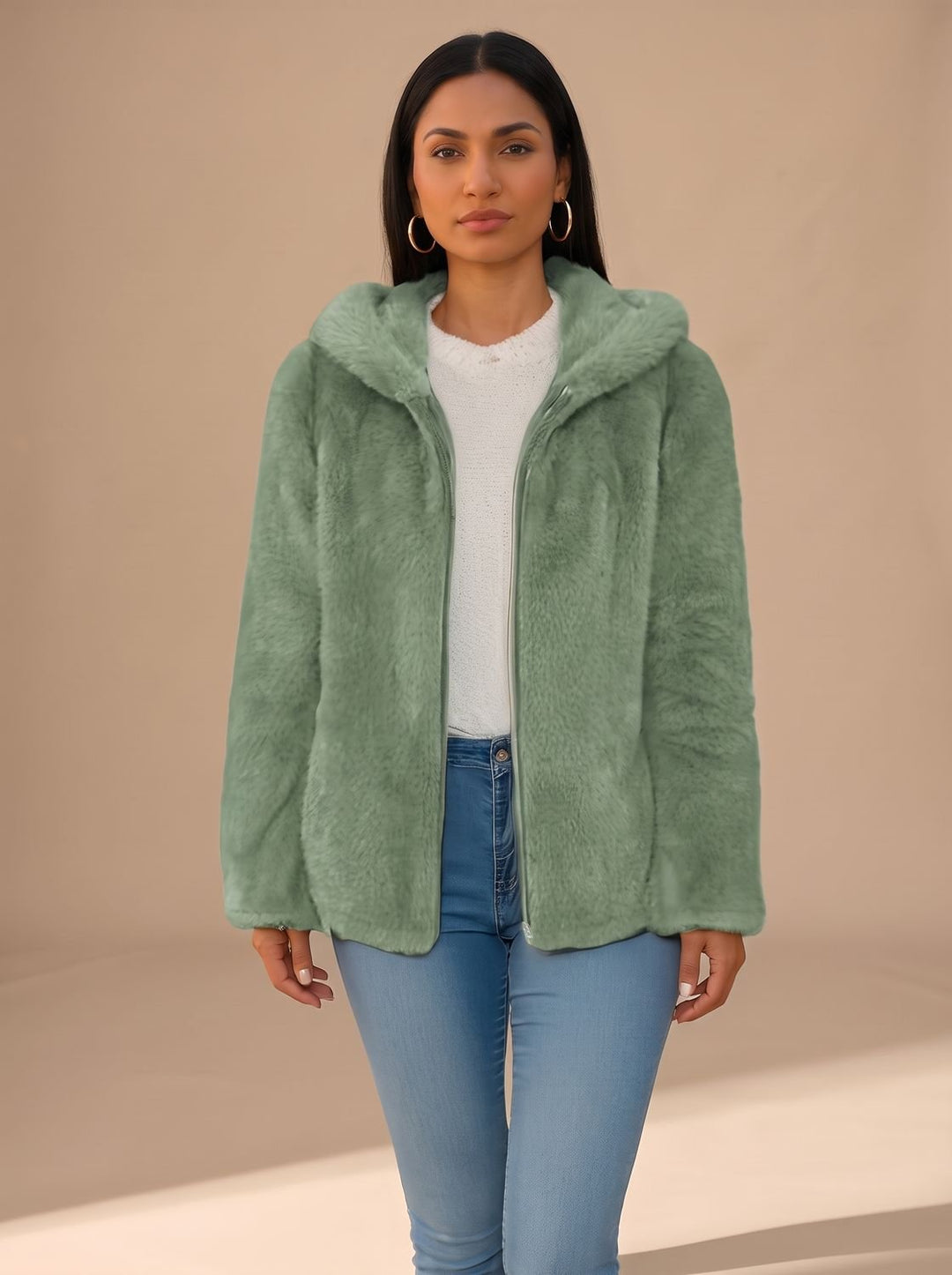 Women's Hooded Zip-Up Oversized Jacket