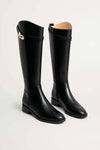 Women's Knee-High Faux Leather Riding Boots with Buckle Strap