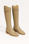 Women's Knee-High Faux Leather Riding Boots with Buckle Strap