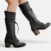 Women's Knee High Lace-Up Block Heel Faux Leather Boots