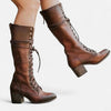 Women's Knee High Lace-Up Block Heel Faux Leather Boots