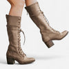 Women's Knee High Lace-Up Block Heel Faux Leather Boots