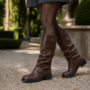 Women's Slouch Faux Leather Knee-High Biker Boots with Buckle