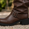 Women's Slouch Faux Leather Knee-High Biker Boots with Buckle