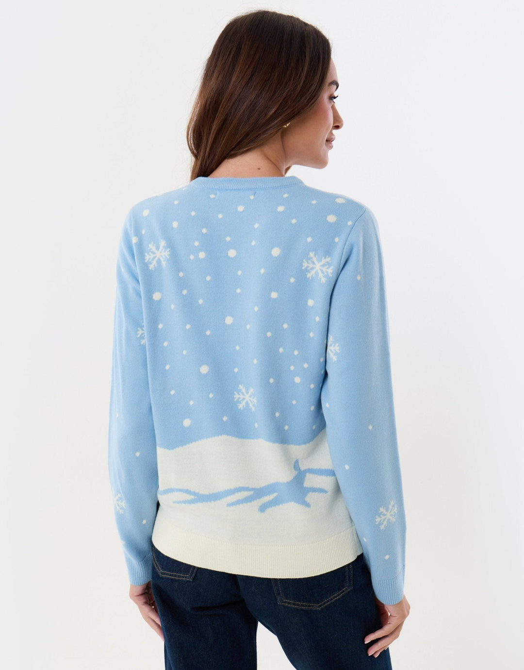 Women's Christmas Jumper Gingerbread House Sequin in Light Blue