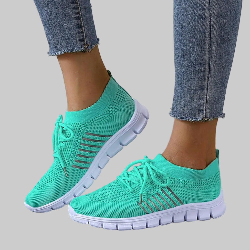 Women's Lace-Up Knit Trainers with Segmented Sole