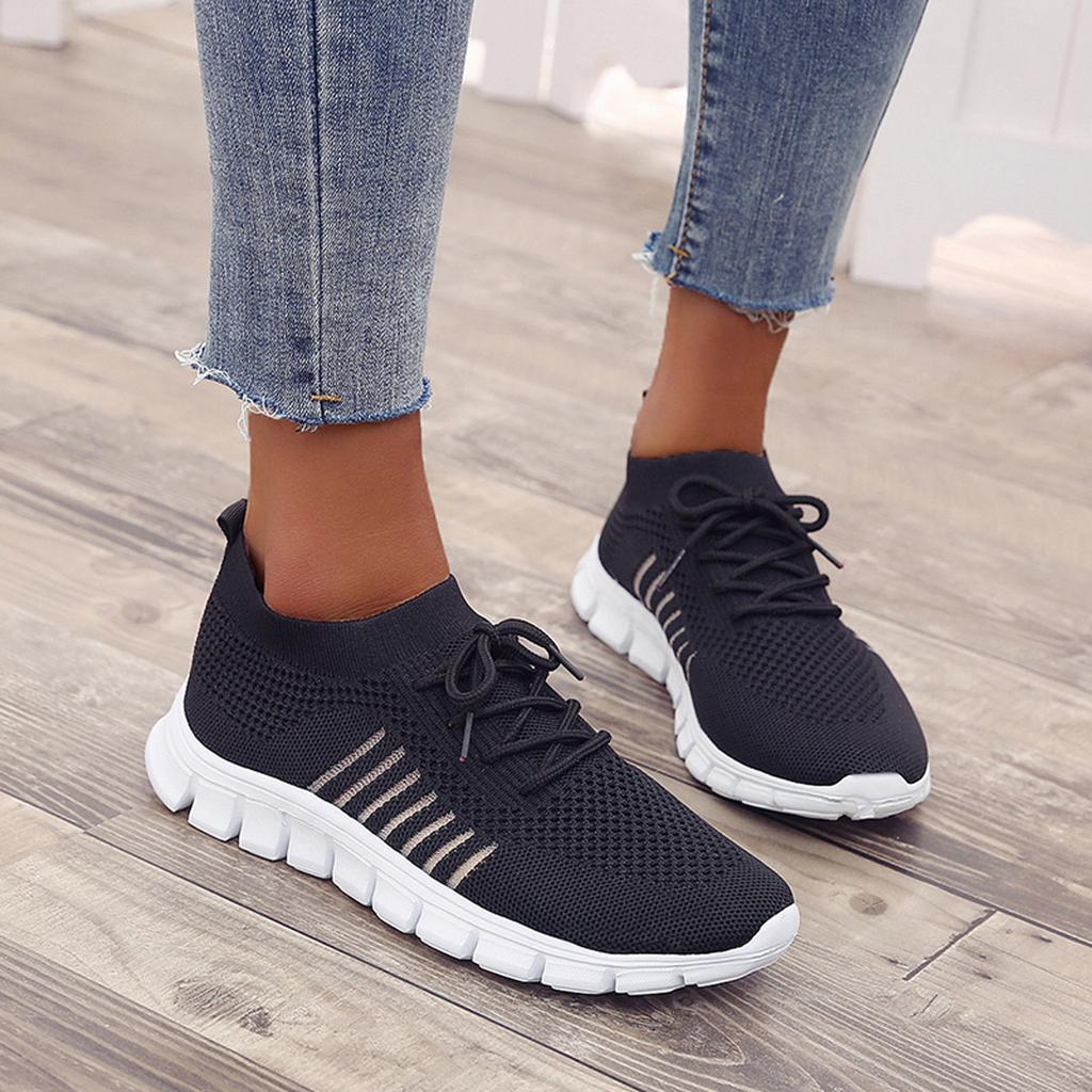 Women's Lace-Up Knit Trainers with Segmented Sole