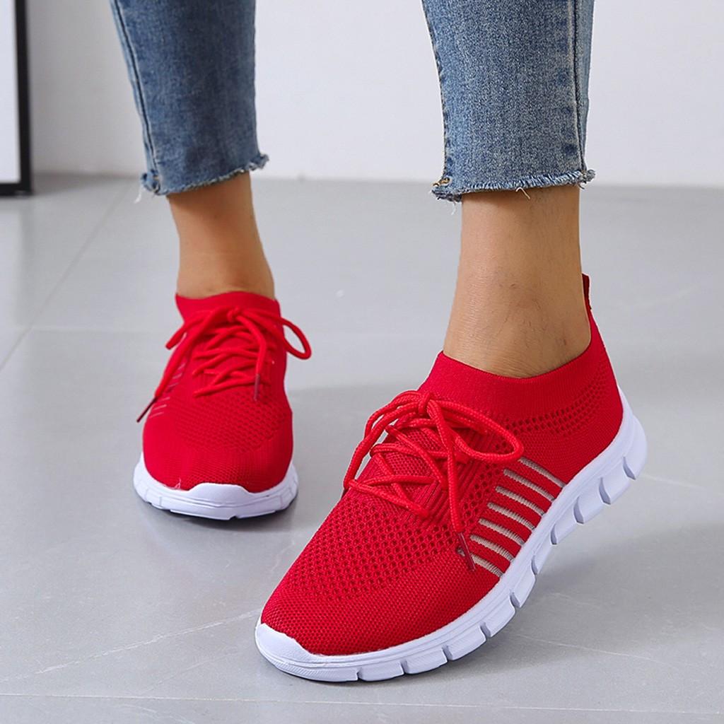 Women's Lace-Up Knit Trainers with Segmented Sole
